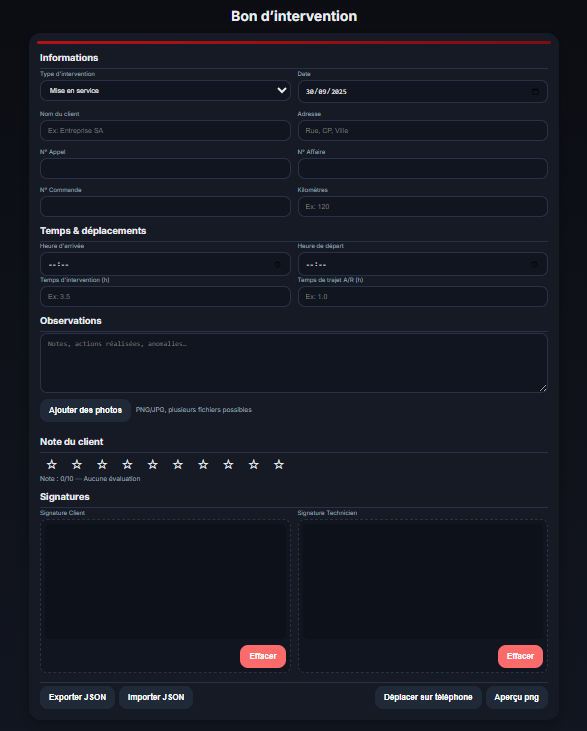 Bon d’intervention — web app